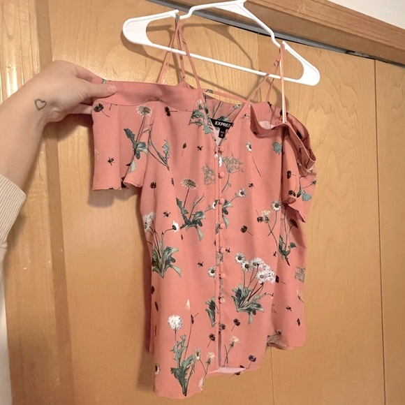 Express Dandelion Print Cold Shoulder Blouse - SIZE MEDIUM - Picture 2 of 7
